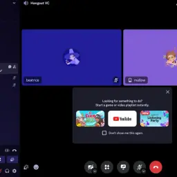 Na ekranie **discord** widzimy rozmowę wideo z dwiema osobami, beatrice i mallow.
