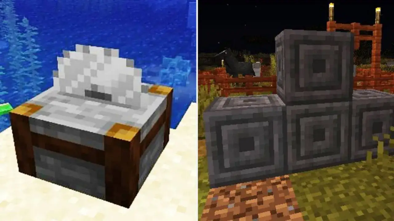 Kamień szlifierski Minecraft w akcji, obok bloków z Netheru.