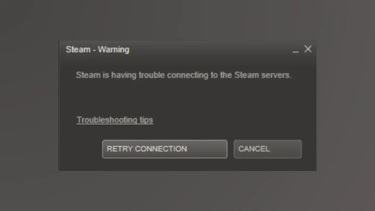 Komunikat ostrzegawczy Steam: awaria połączenia z serwerami. Dostępne opcje: ponów próbę lub anuluj.